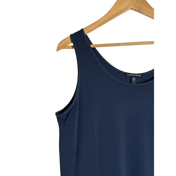 Eileen Fisher Women's Scoop Neck Soft Stretch Silk Jersey Tank Top Size L Navy - Picture 3 of 8